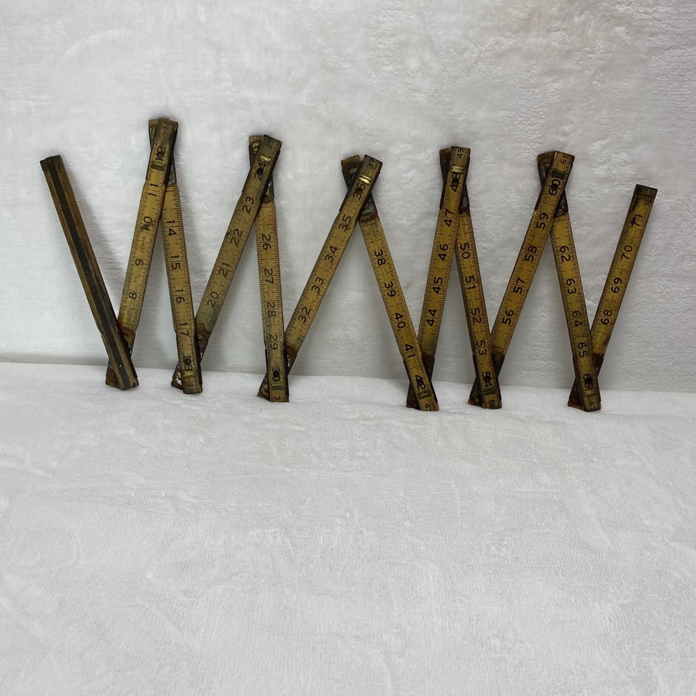 Vintage Folding Ruler Wood Metal Joints Carpenter‎ Tool Measurements Antique USA